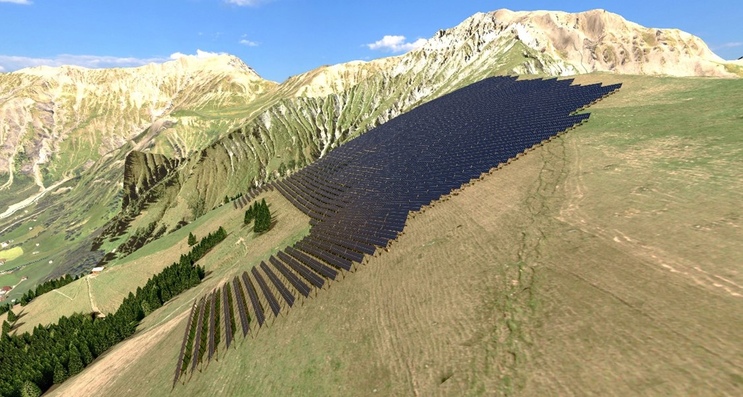 Visualisierung des alpinen Solarprojekts Adelboden Schwandfäl